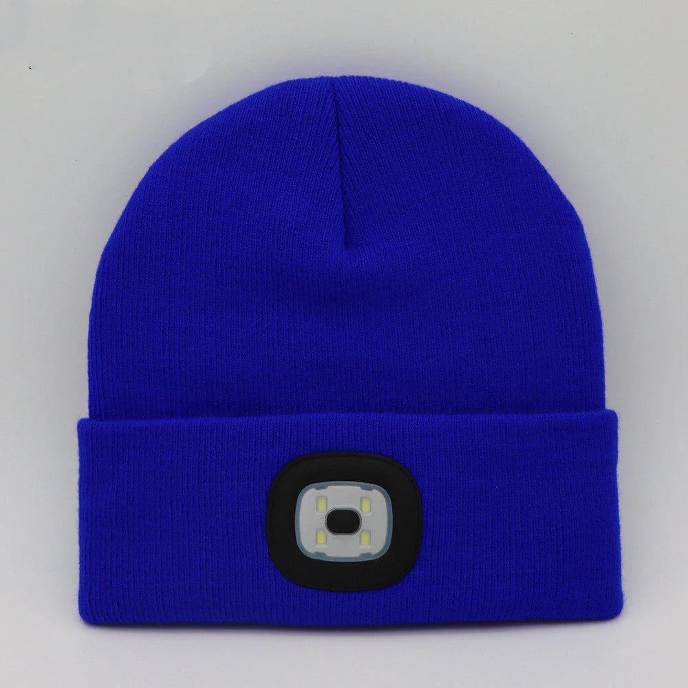 LED knit hat in various colors with integrated light for night safety