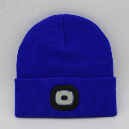 LED knit hat in various colors with integrated light for night safety