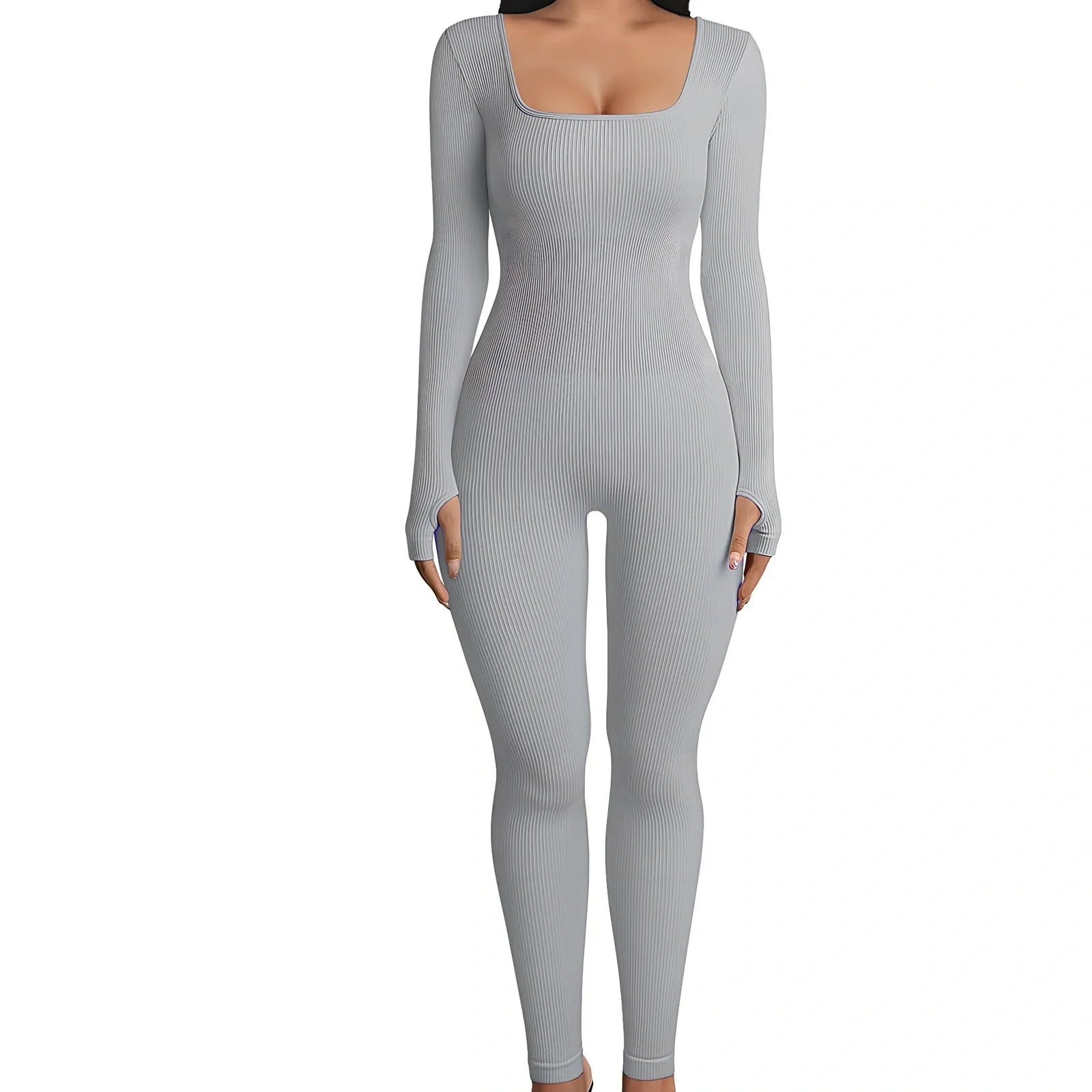 Black threaded square collar jumpsuit with slimming buttocks panel, cotton fabric, sizes S-3XL, 140cm length