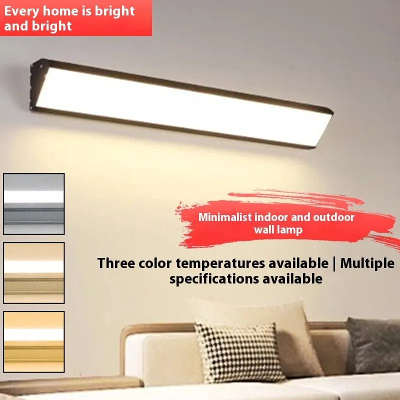 Black aluminium LED strip wall lamp 150cm 48W with PC shade, modern waterproof design