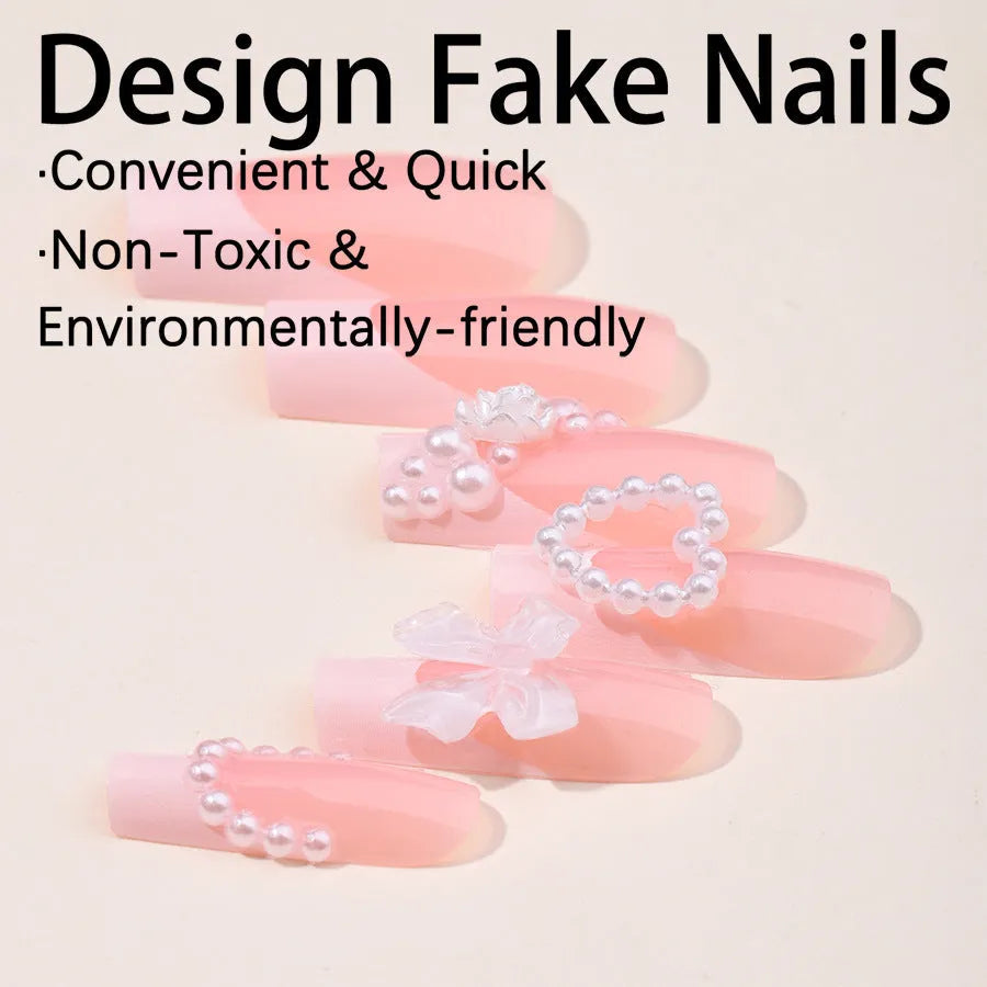 French love pearl press-on nail stickers in XD93 colour with jelly glue and polish rub applicator
