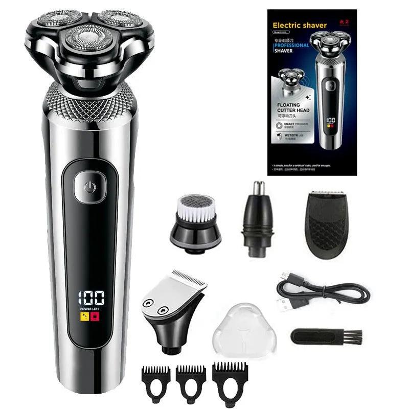 Digital USB rechargeable beard scraper shaver with LED display in five-in-one colour