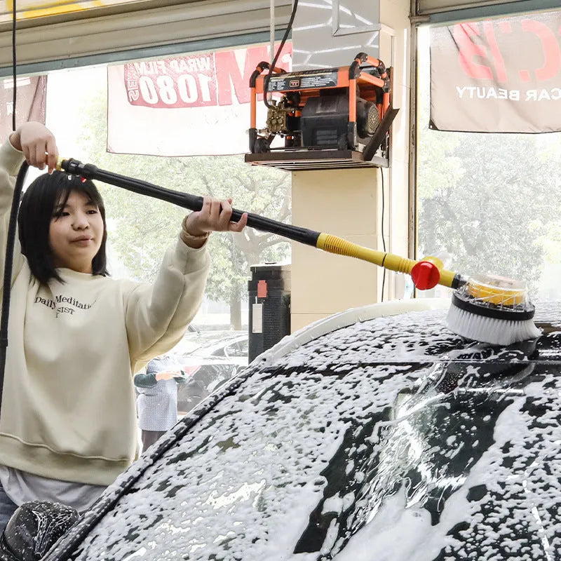 Yellow car wash mop cleaning tool with chenille brush head and hydraulic gear control