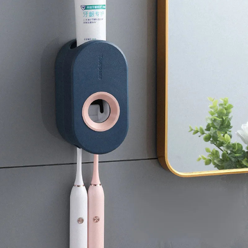 Second generation plastic toothpaste dispenser in green and pink, non-punching mount, 15cm height, high-quality polypropylene