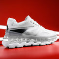 Men's white PU air cushion sports shoes with full palm cushion and lace-up closure