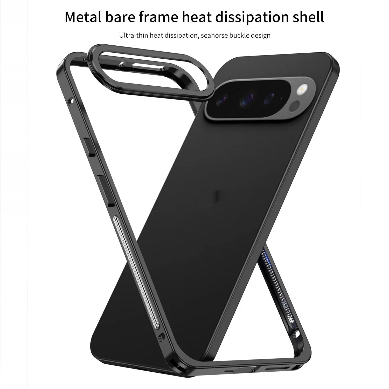 Aluminium alloy Google Pixel 9 Pro XL phone case with heat dissipation bracket in half-pack design