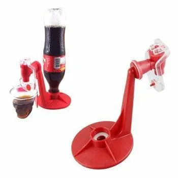 Red plastic Magic Tap soda dispenser for 2-liter bottles with push-button mechanism
