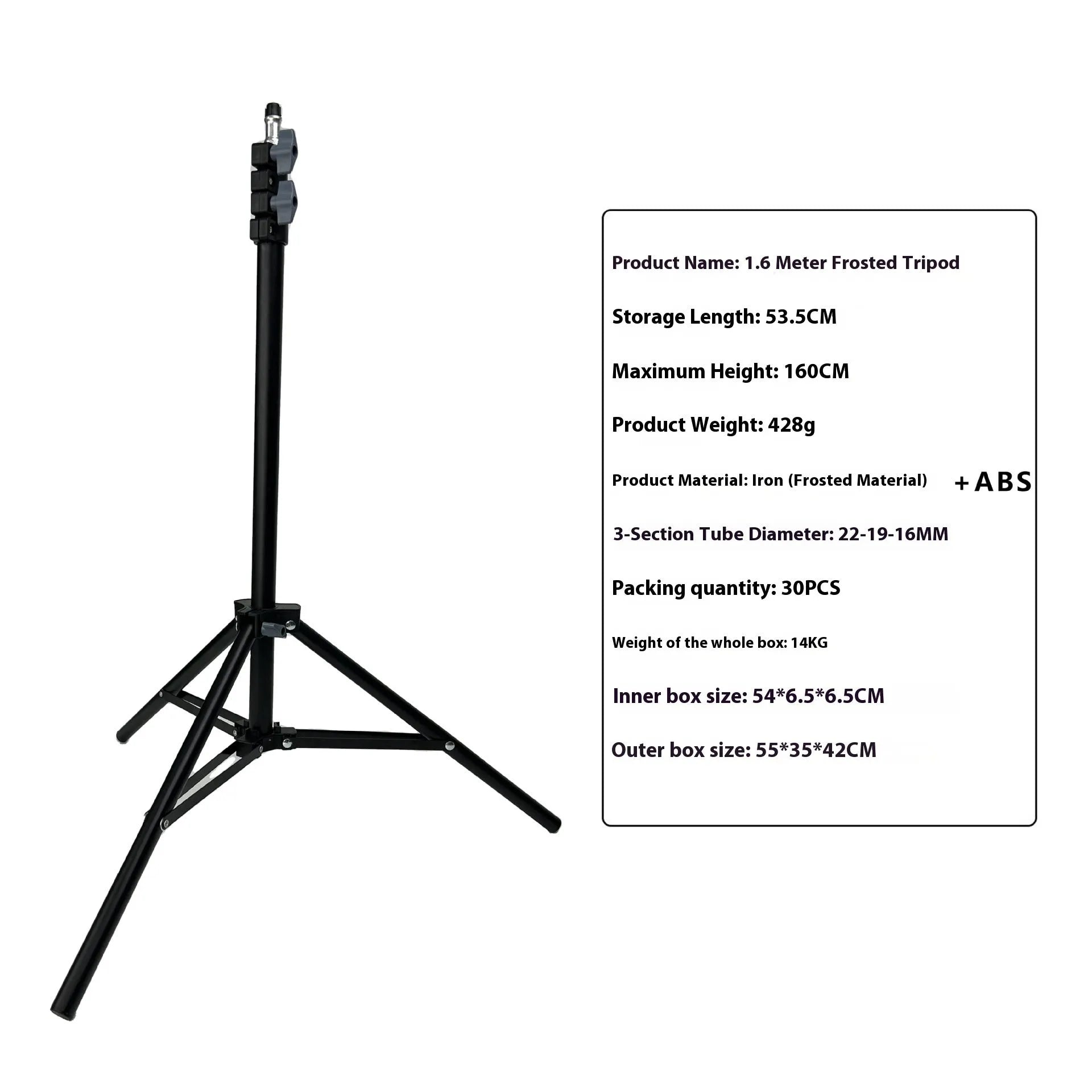 Mobile phone tripod light stand with frosted finish and phone holder attached