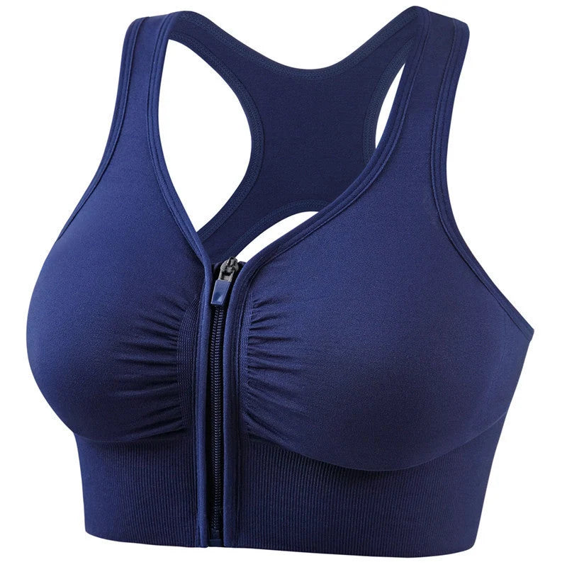 Plus size shockproof sports bra in pink, black, navy blue, and bean paste for running and yoga