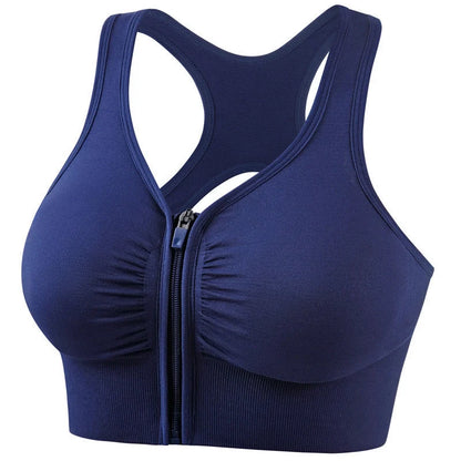 Plus size shockproof sports bra in pink, black, navy blue, and bean paste for running and yoga