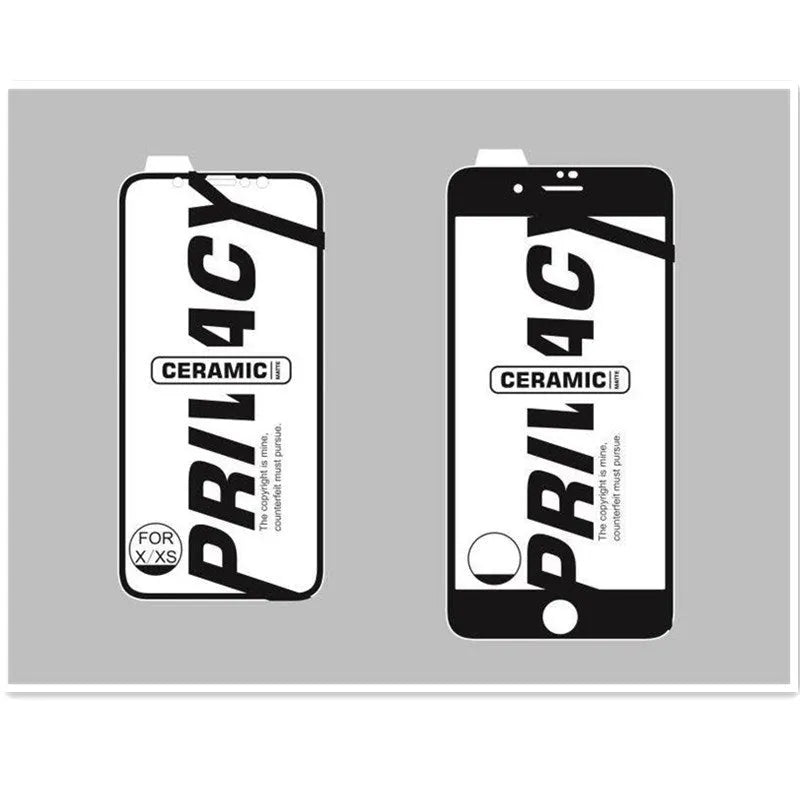 Black matte anti-peep ceramic screen protector film for iPhone showing privacy angle protection