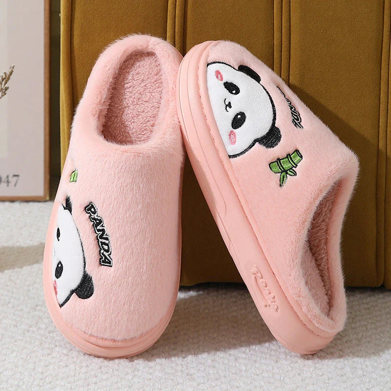 Cozy panda-themed slippers with thick, plush soles and a variety of vibrant color options