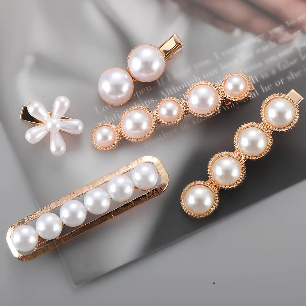 Slip-on pearl bow hair clip in alloy with flower at 2.4cm and pearls up to 7.2cm, secure grip design