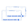 Pair of flat-hole aluminium license plate holders for front and rear car plates, customisable with printed design