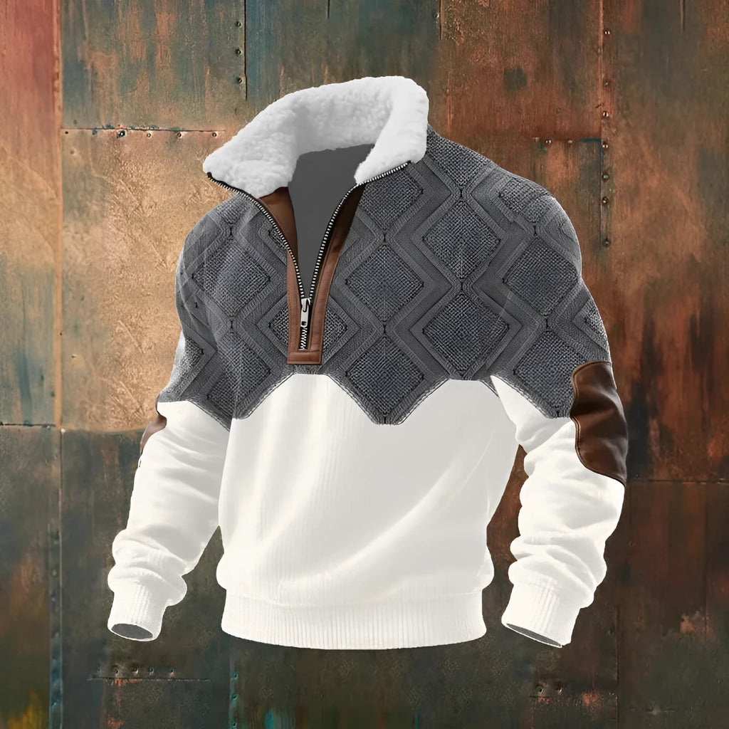 Men's zipper casual suede collar digital print long sleeve top in polyester, front view, colour TWM1933-49