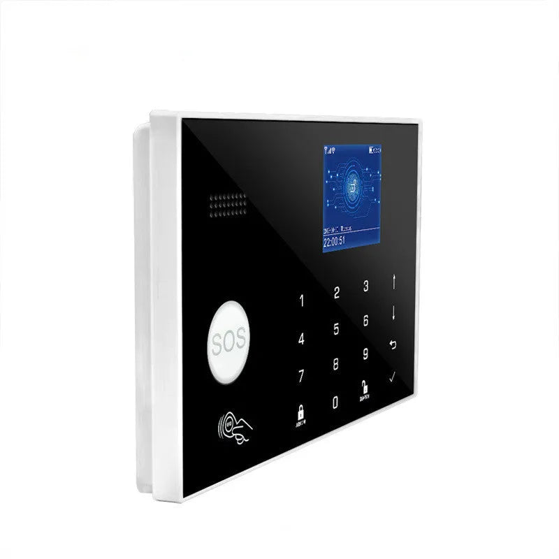 Intelligent WiFi GSM touch button household burglar alarm host unit in ER G30 style.