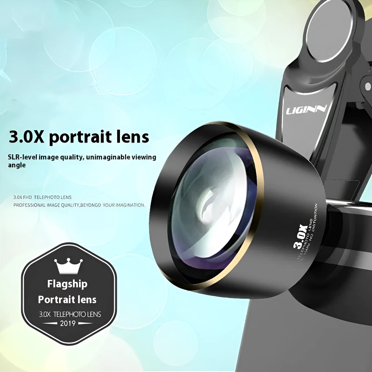 Charming Black 3.0X HD telephoto lens for smartphones with 85mm focal length on white background