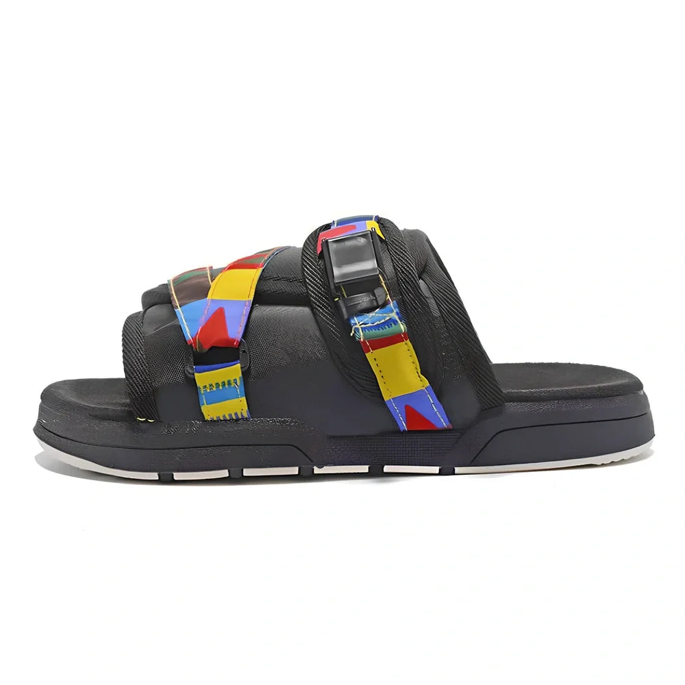 Mixed colour thick-bottom beach slippers with rubber outsole and cotton lining, sizes 35-45 for men and women