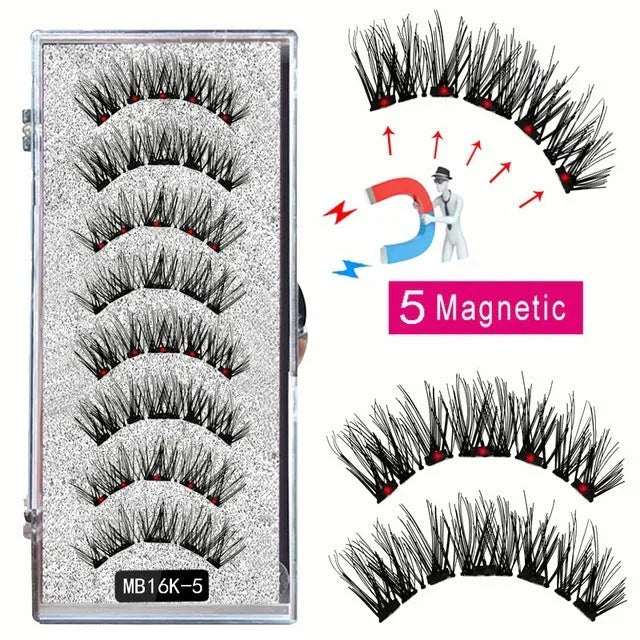 Magnetic false eyelash set with reusable clip natural slim style fiber plastic black stem