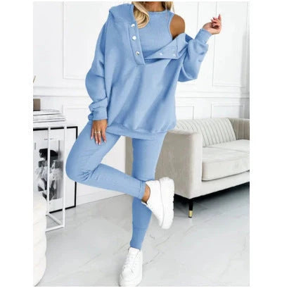 Women's solid colour vest hoodie and pants set in various colours and sizes