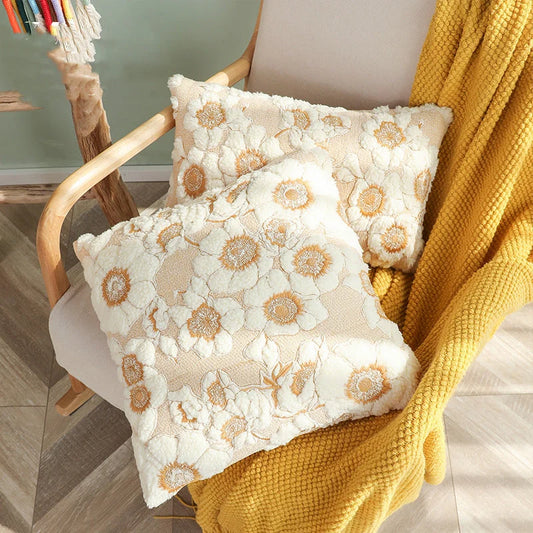 French vintage pillow cover with sunflower design, 100% cotton, available in 45x45cm and 30x50cm sizes