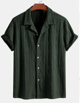 Men's loose black short-sleeve cardigan for casual beach wear