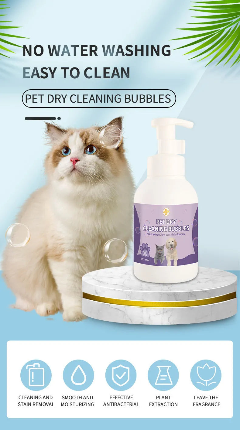 Pet disposable foam antibacterial antiitching wash-free bath shampoo in 300 ml and 500 ml bottles
