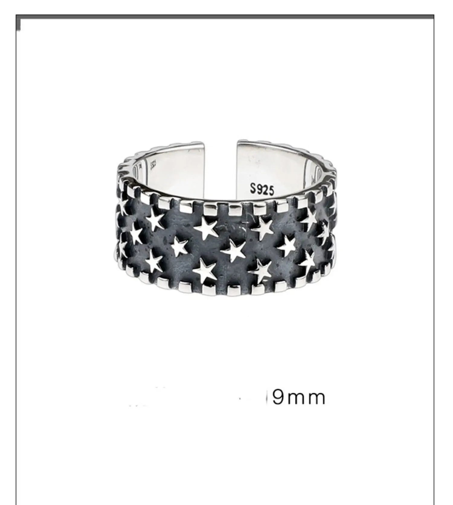 Adjustable sterling silver ring with geometric five-pointed star design for men and women