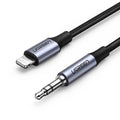 Black Apple Lightning to 3.5mm audio cable for car adapter with shiny silk braid thread
