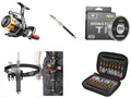 Fishing bait bag with attached gear bag, 16-piece composite sequin set in black, with hook and bait