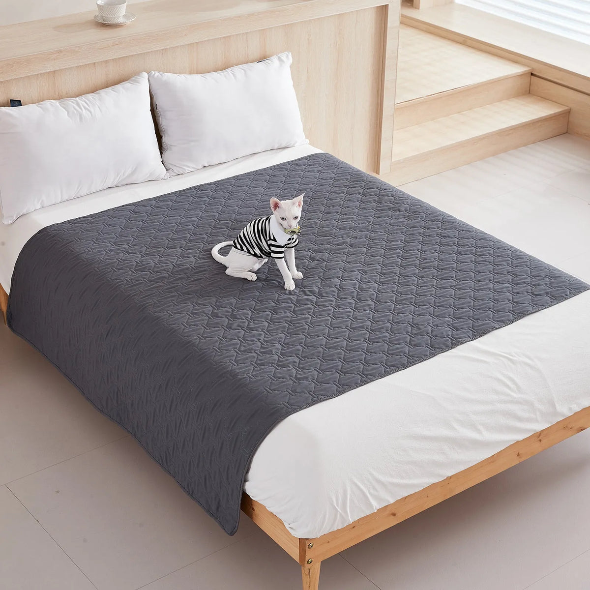 Waterproof non-slip pet mattress blanket for dogs in cloth material showing dark gray colour option