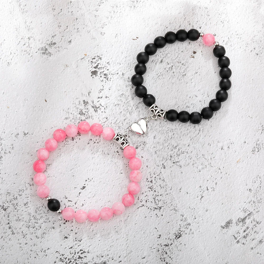 Magnetic couple bracelets with natural zircon stones and vibration feature