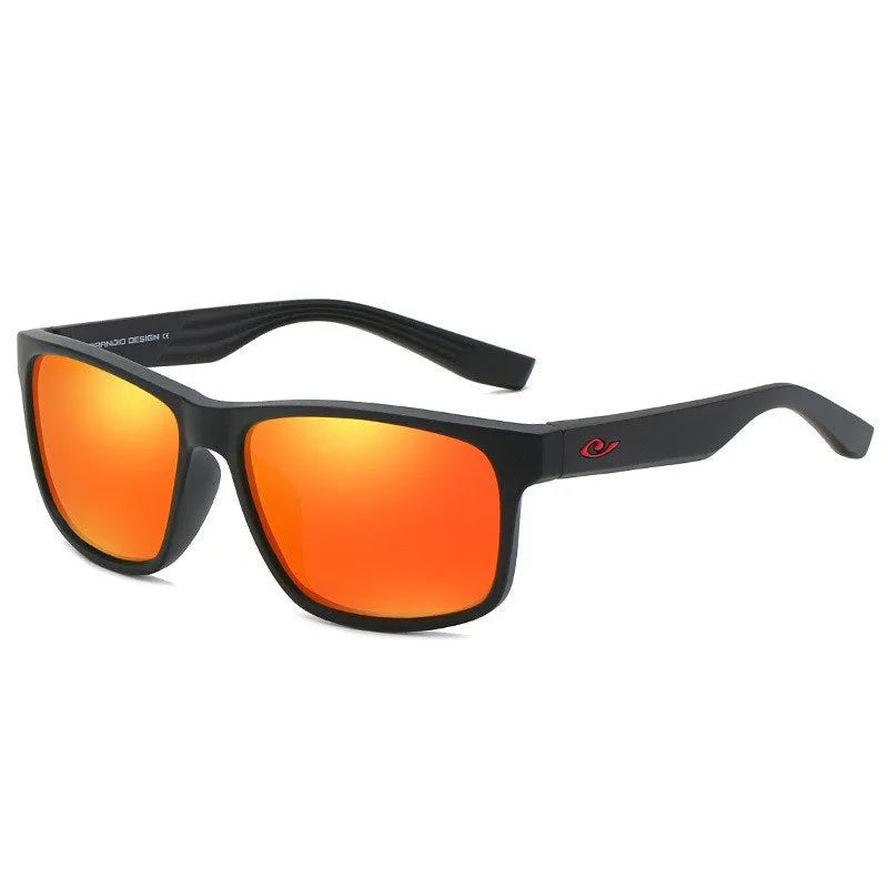 Men's sports polarized sunglasses with black frame, black blue lenses, and UV400 protection
