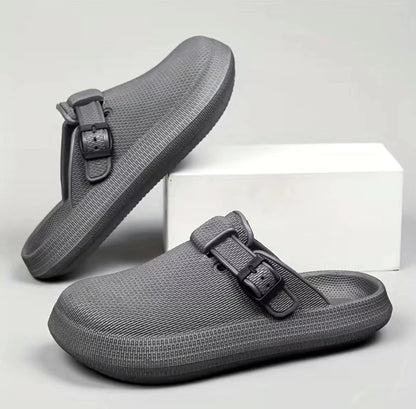 Lightweight EVA indoor home slippers in black, gray, and white