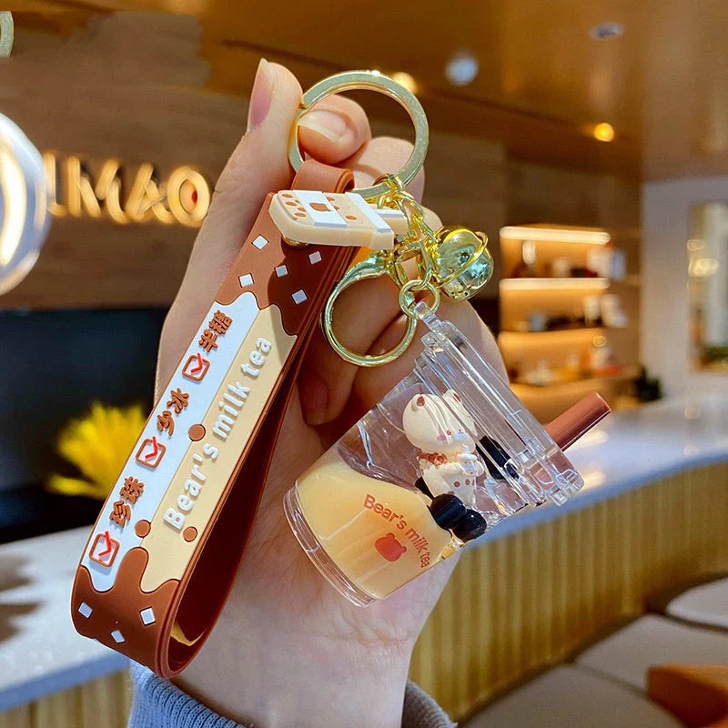 Women's bear-themed alloy and acrylic schoolbag pendant keychain in six unique designs