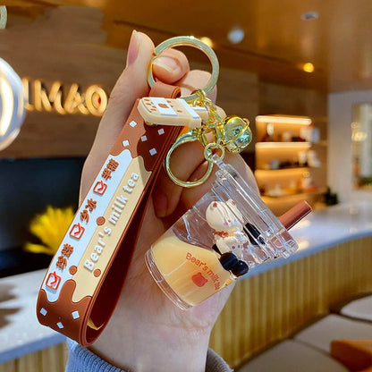 Women's bear-themed alloy and acrylic schoolbag pendant keychain in six unique designs