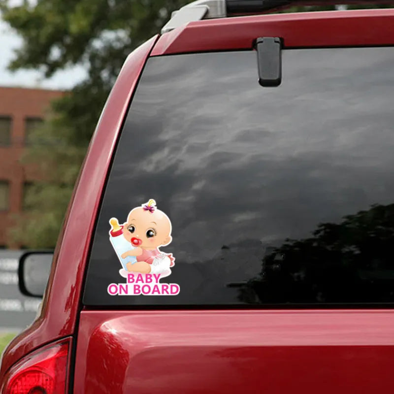Baby on board princess bottle reflective car sticker in pink, 14x19cm, pet material, strong adhesion