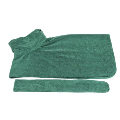 Absorbent pet bathrobe with waist-wrapped microfiber for fast drying, available in multiple colors and sizes