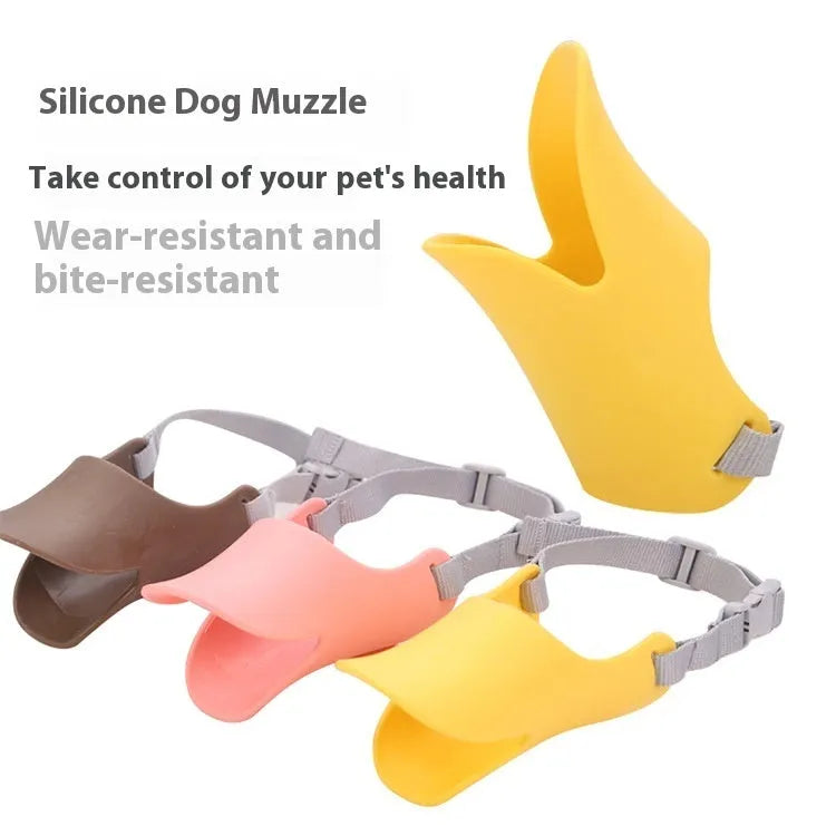 Bright yellow silicone duckbilled dog mask for small medium large dogs anti-bite anti-drink