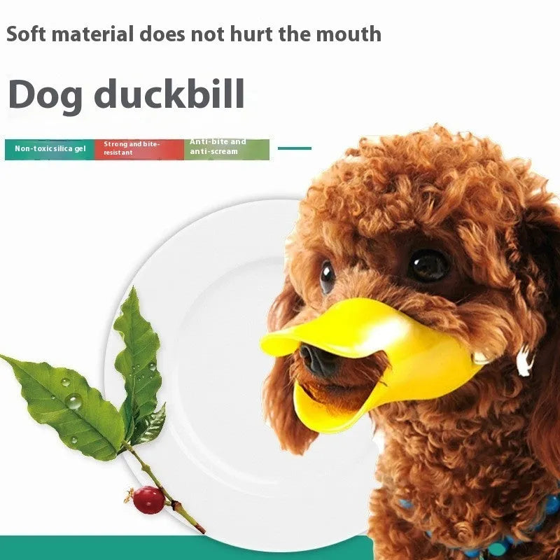 Dog mouth cover duckbilled silicone sleeve in yellow for small to medium dogs, sizes S M L