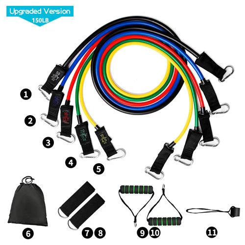 Pull Rope Elastic Rope Strength Training Set with multiple resistance bands and accessories