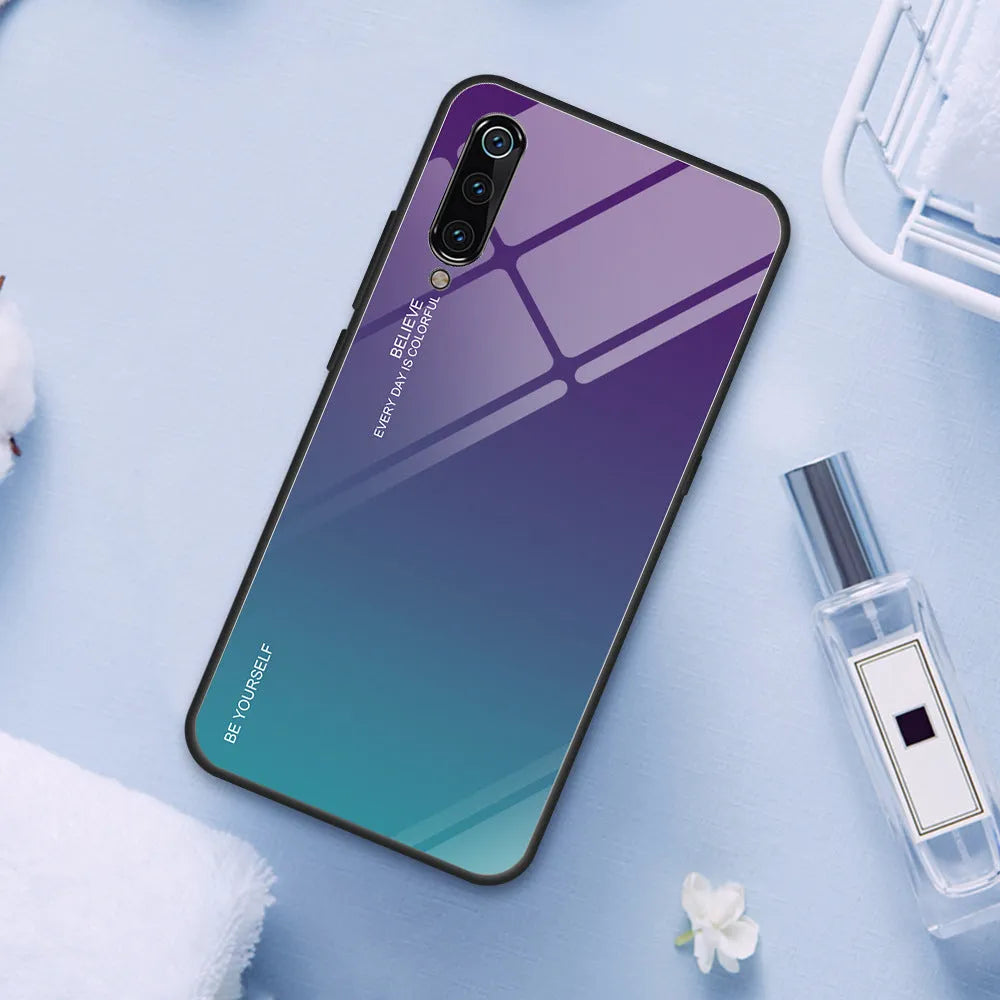 Gradient colour phone case with tempered glass back for Redmi smartphones