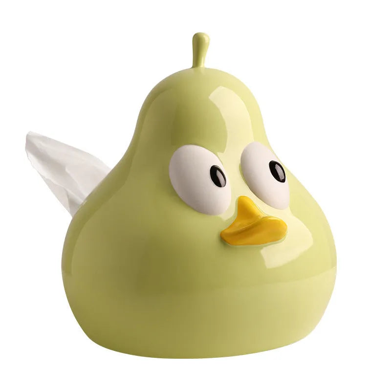White ceramic tissue box with pear shape in green colour option