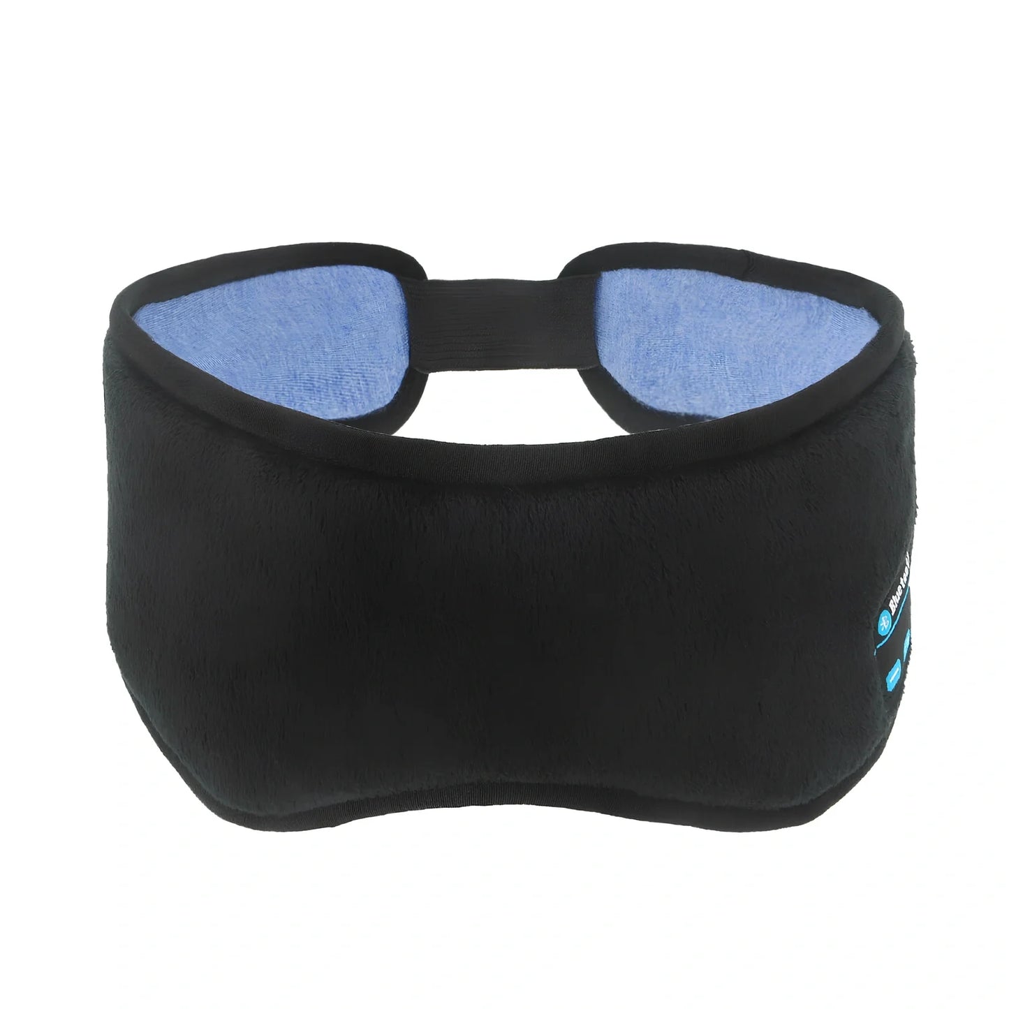 Black wireless Bluetooth eye mask with built-in headphones, 22cm length, for sleep and music playback