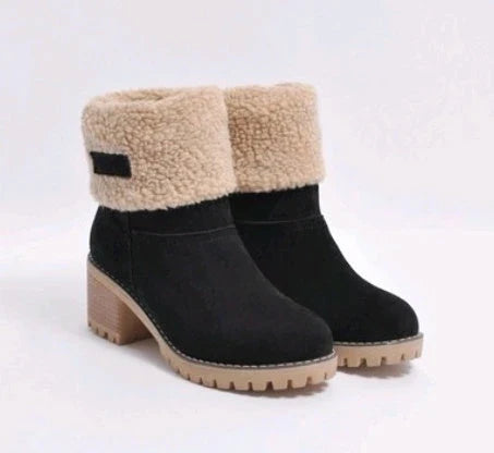 Stylish mid-calf suede snow boots with thick heel in various colors and sizes