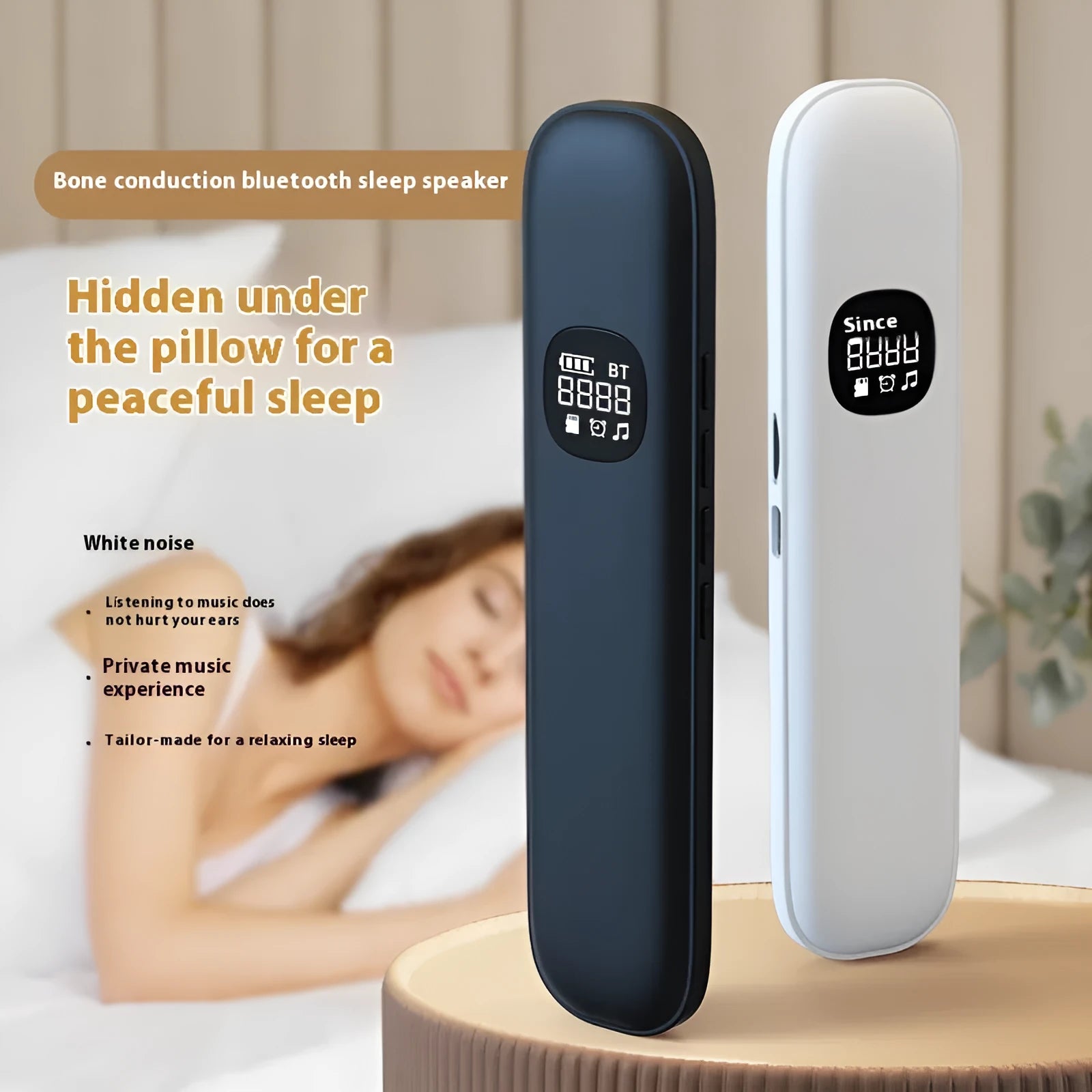 Sleep Resonance under pillow wireless stereo speaker in black and gray with USB Type-C cable