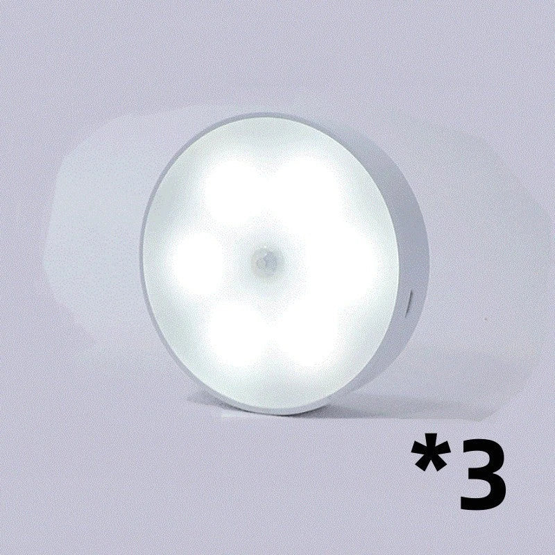 USB rechargeable motion sensor LED puck light for cabinets and night use