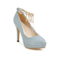 Women's platform high heel shoes with stiletto heels in solid colour with special fabric upper