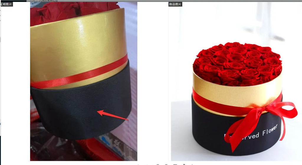 Eternal preserved real roses arranged in a decorative presentation gift box.