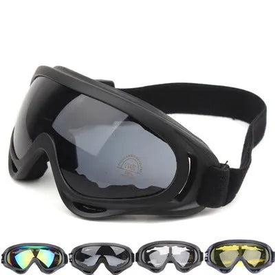 X400 motorcycle sand goggles with transparent PC lens on a rider wearing a helmet outdoors